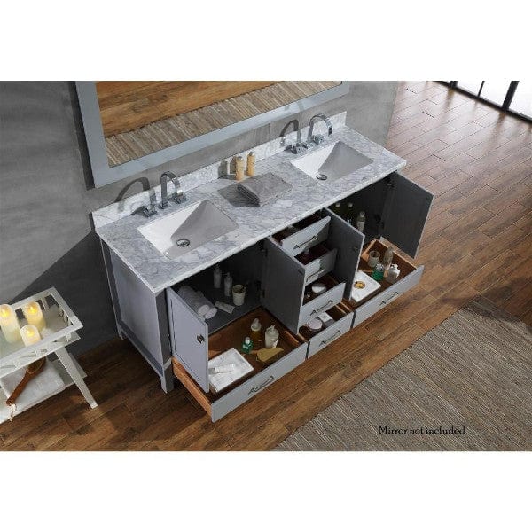 Ariel Cambridge 73" Modern Grey Double Rectangle Sink Vanity