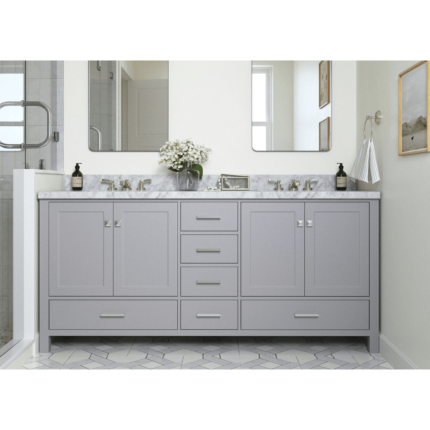 Ariel Cambridge 73" Modern Grey Double Rectangle Sink Vanity