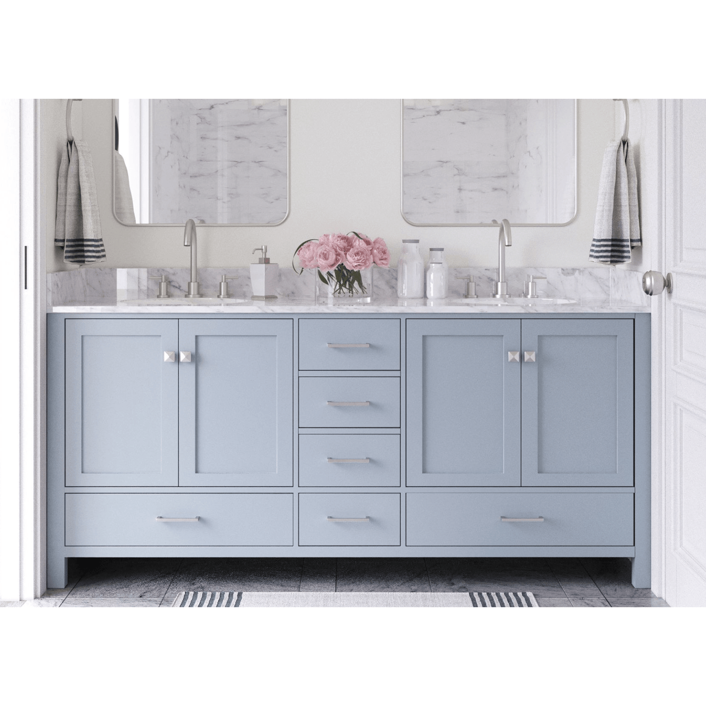 Ariel Cambridge 73" Modern Grey Double Rectangle Sink Vanity Set