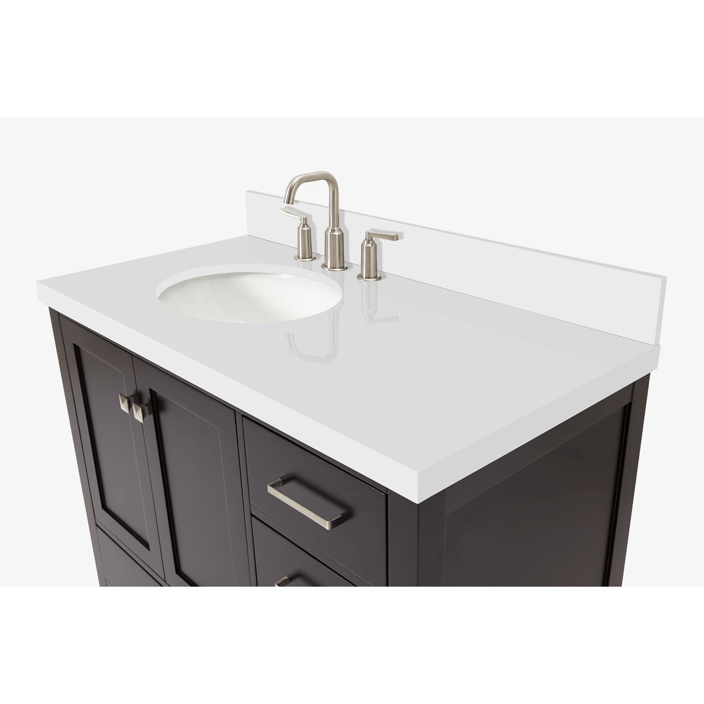 Ariel Cambridge Transitional Espresso 43" Left Offset Oval Sink Vanity w/ White Quartz Countertop