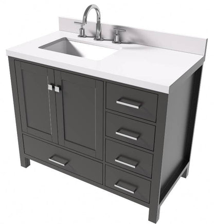 Ariel Cambridge Transitional Espresso 43" Left Offset Rectangle Sink Vanity w/ White Quartz Countertop