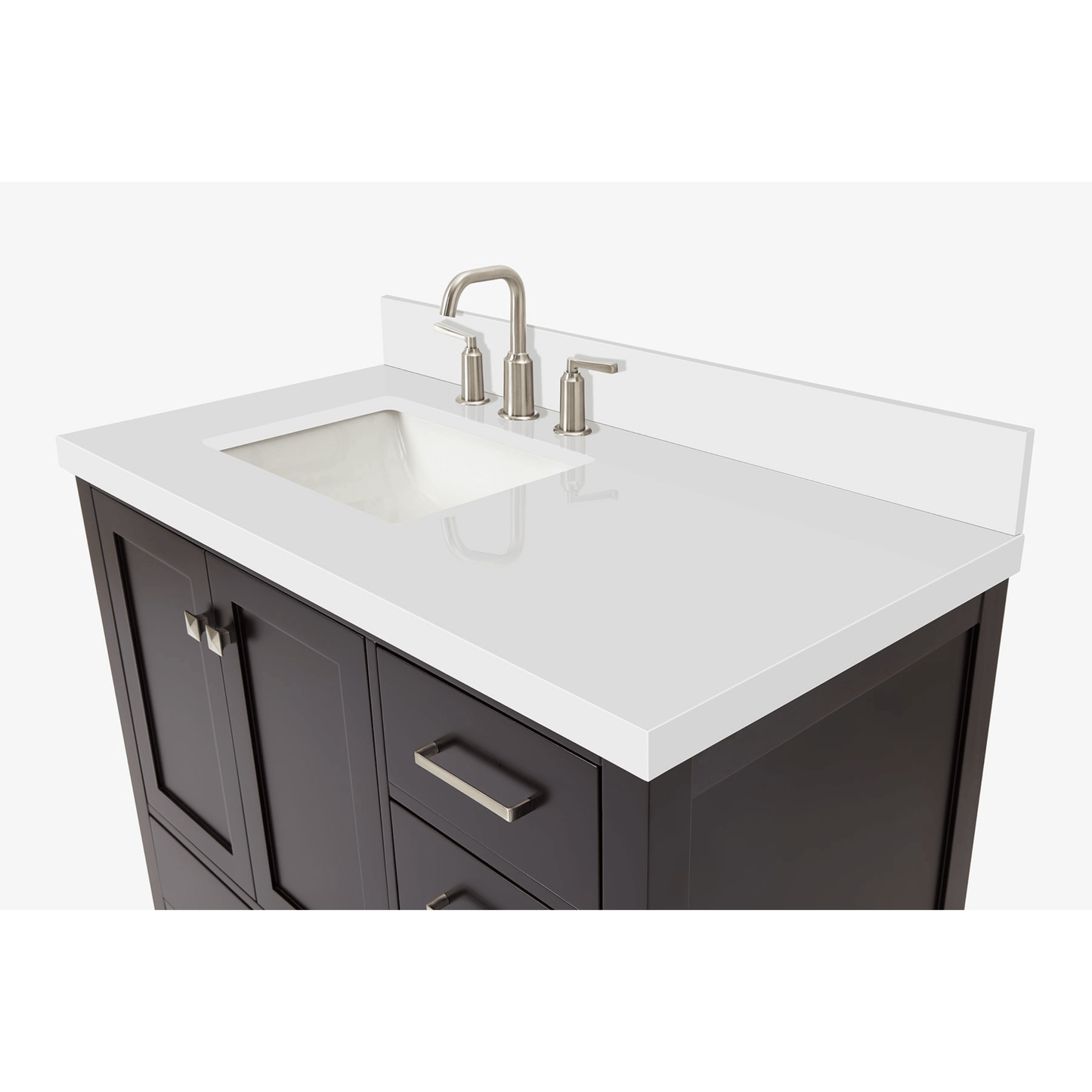 Ariel Cambridge Transitional Espresso 43" Left Offset Rectangle Sink Vanity w/ White Quartz Countertop