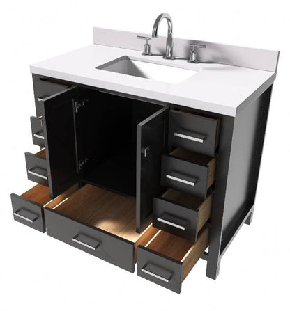 Ariel Vanities Ariel Cambridge Transitional Espresso 43" Rectangle Sink Vanity w/ White Quartz Countertop