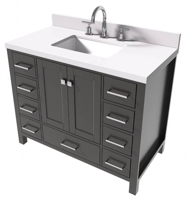 Ariel Vanities Ariel Cambridge Transitional Espresso 43" Rectangle Sink Vanity w/ White Quartz Countertop