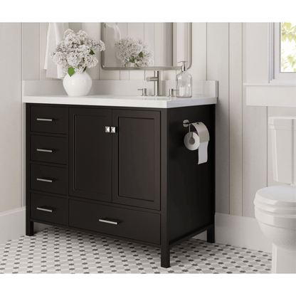 Ariel Cambridge Transitional Espresso 43" Right Offset Oval Sink Vanity w/ White Quartz Countertop