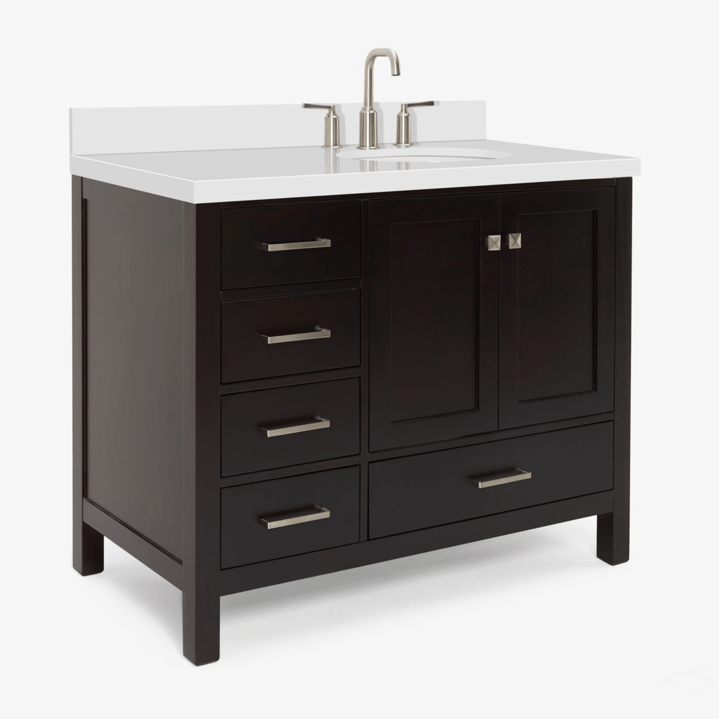 Ariel Cambridge Transitional Espresso 43" Right Offset Oval Sink Vanity w/ White Quartz Countertop