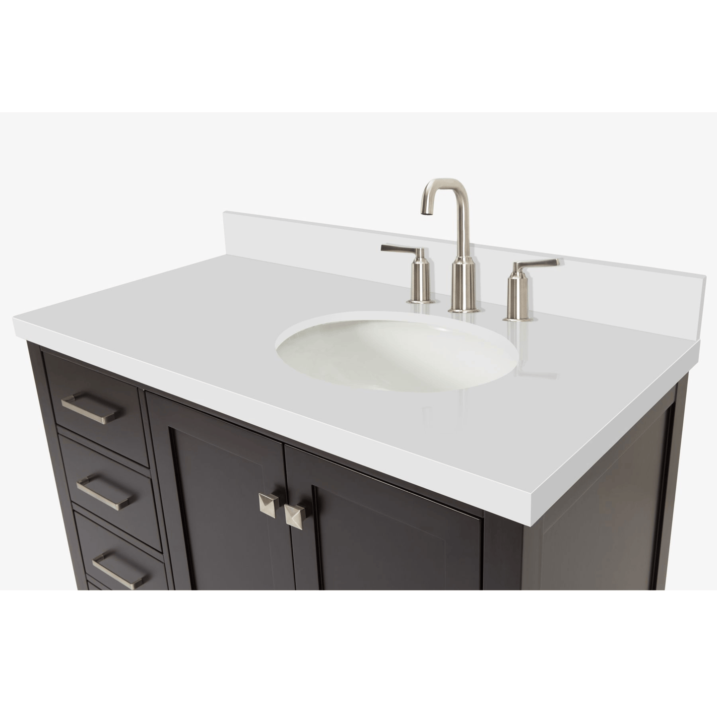 Ariel Cambridge Transitional Espresso 43" Right Offset Oval Sink Vanity w/ White Quartz Countertop