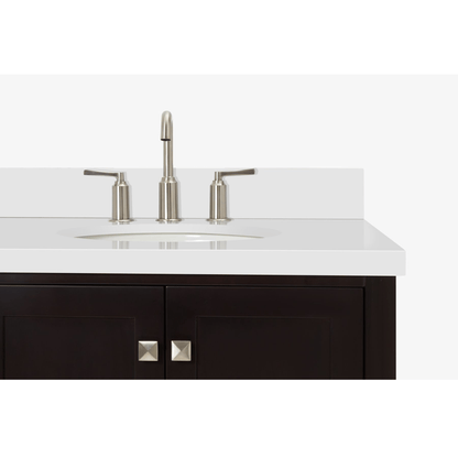 Ariel Cambridge Transitional Espresso 43" Right Offset Oval Sink Vanity w/ White Quartz Countertop