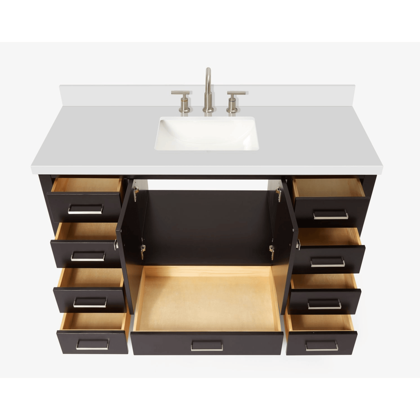 Ariel Cambridge Transitional Espresso 55" Rectangle Sink Vanity w/ White Quartz Countertop