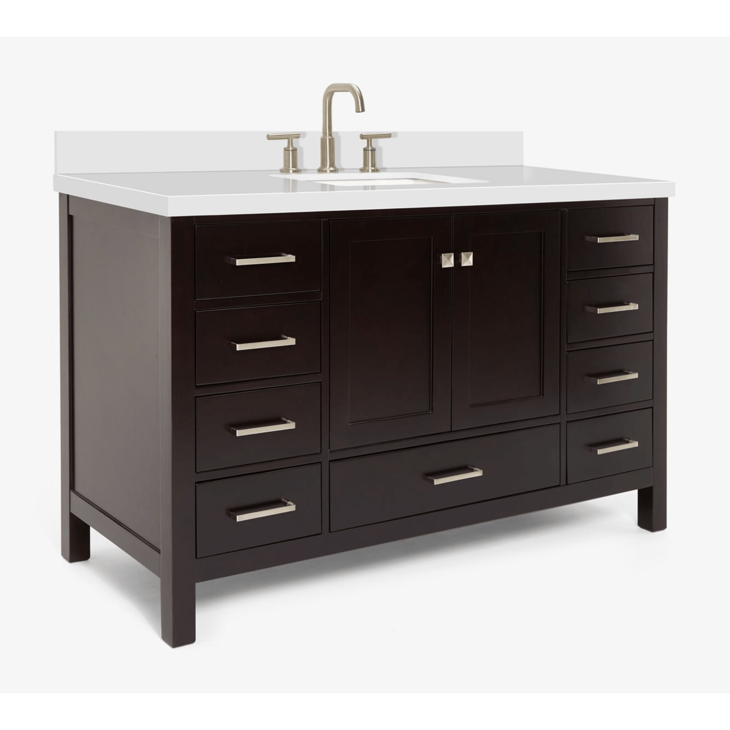 Ariel Cambridge Transitional Espresso 55" Rectangle Sink Vanity w/ White Quartz Countertop