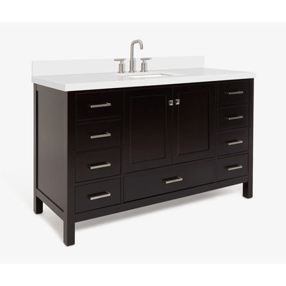 Ariel Cambridge Transitional Espresso 61" Rectangle Sink Vanity w/ White Quartz Countertop