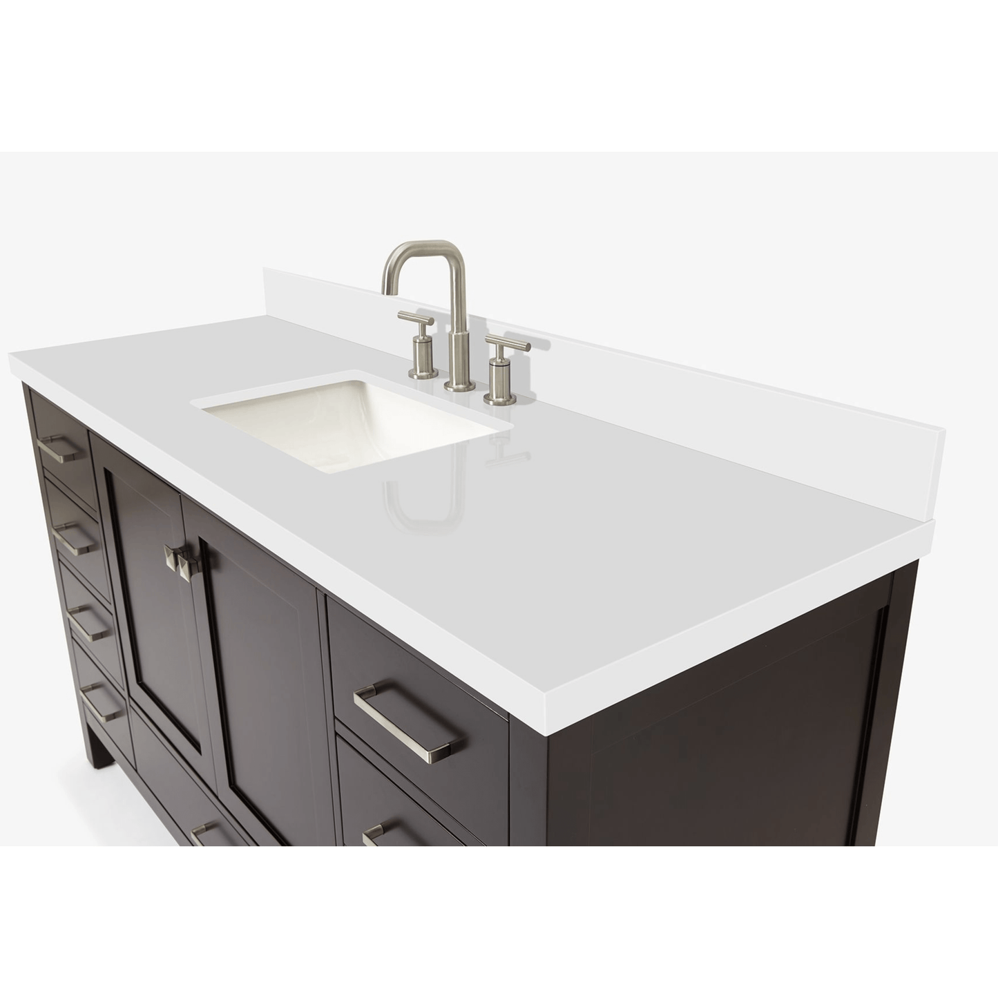 Ariel Cambridge Transitional Espresso 61" Rectangle Sink Vanity w/ White Quartz Countertop