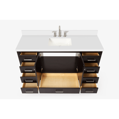 Ariel Cambridge Transitional Espresso 61" Rectangle Sink Vanity w/ White Quartz Countertop