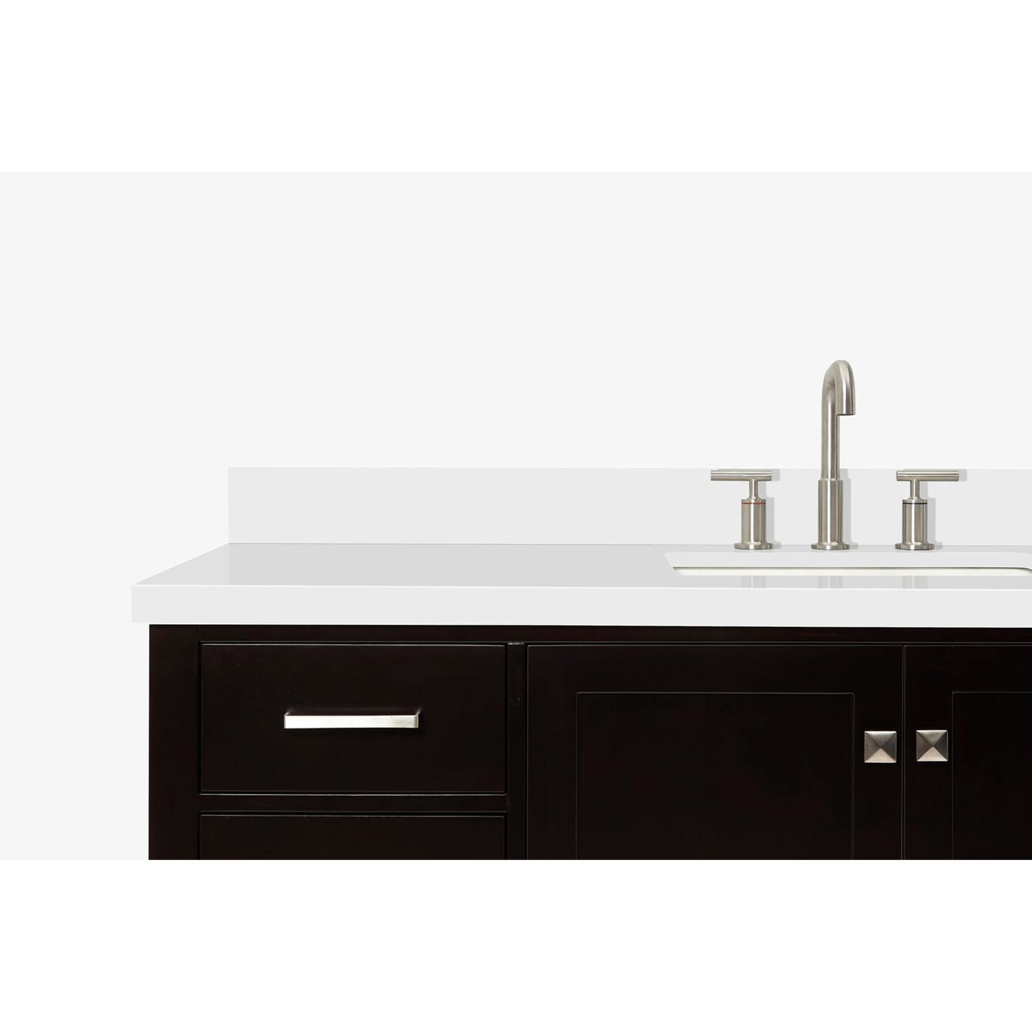 Ariel Cambridge Transitional Espresso 61" Rectangle Sink Vanity w/ White Quartz Countertop