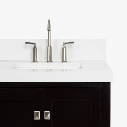 Ariel Cambridge Transitional Espresso 73" Double Rectangle Sink Vanity w/ White Quartz Countertop