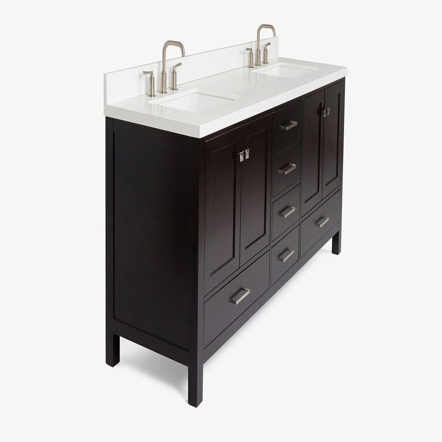 Ariel Cambridge Transitional Espresso 73" Double Rectangle Sink Vanity w/ White Quartz Countertop