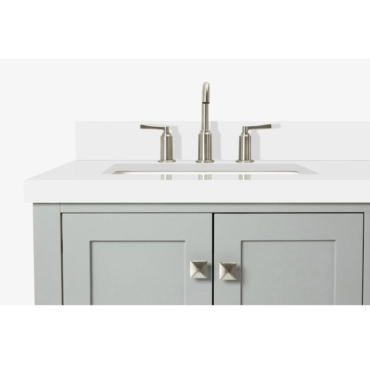 Ariel Cambridge Transitional Grey 37" Left Offset Rectangle Sink Vanity w/ White Quartz Countertop