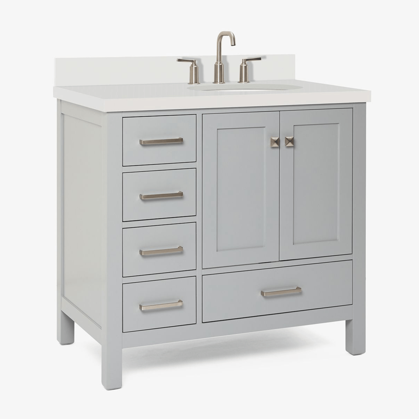 Ariel Cambridge Transitional Grey 37" Right Offset Oval Sink Vanity w/ White Quartz Countertop