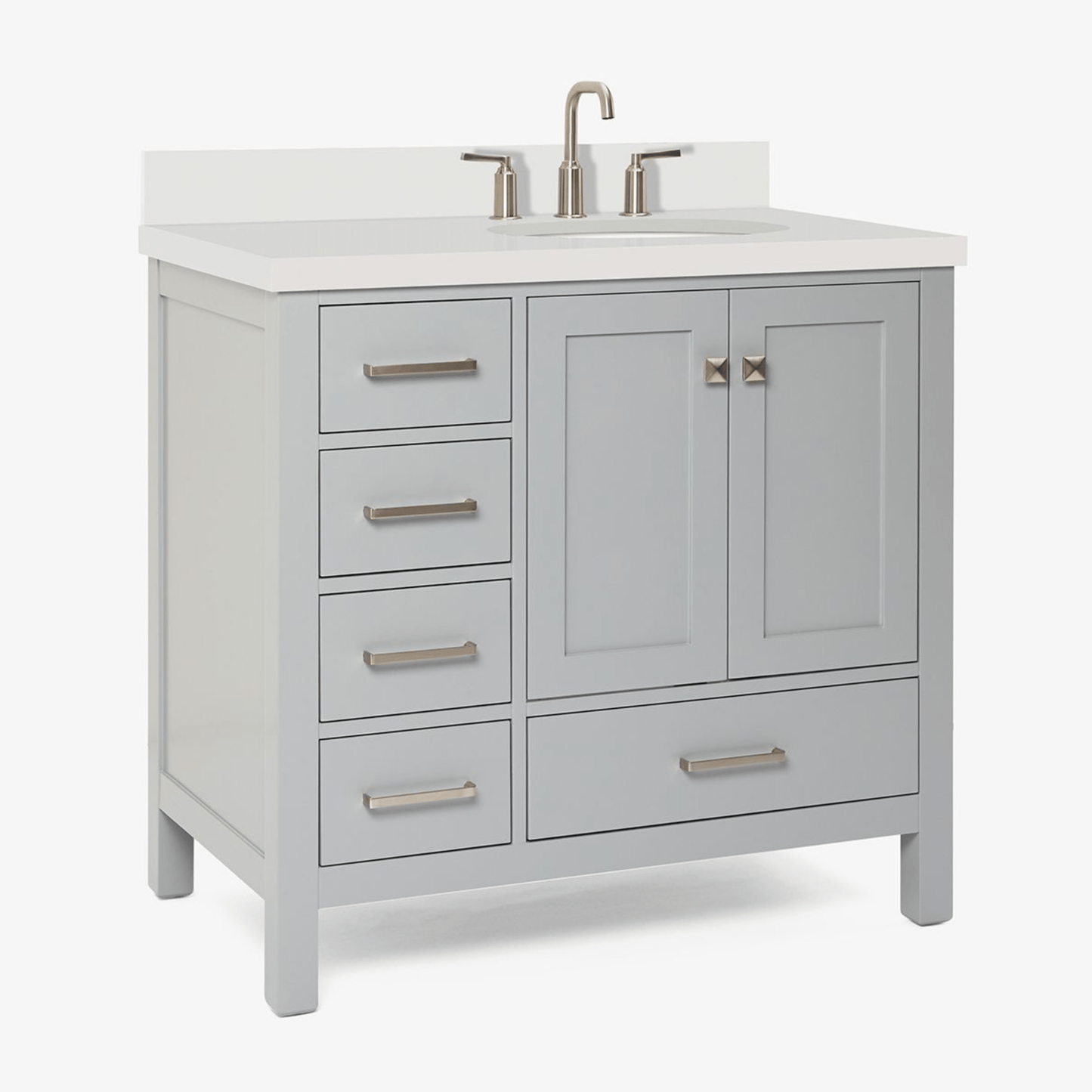 Ariel Cambridge Transitional Grey 37" Right Offset Oval Sink Vanity w/ White Quartz Countertop