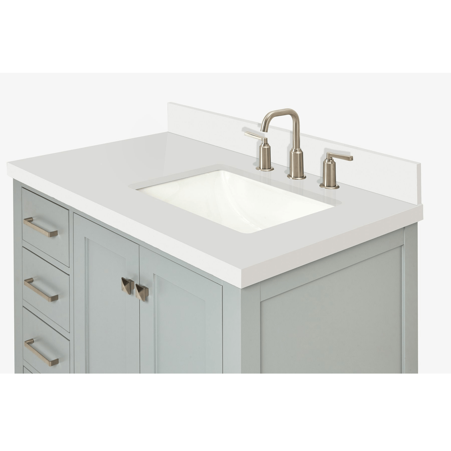 Ariel Cambridge Transitional Grey 37" Right Offset Rectangle Sink Vanity w/ White Quartz Countertop