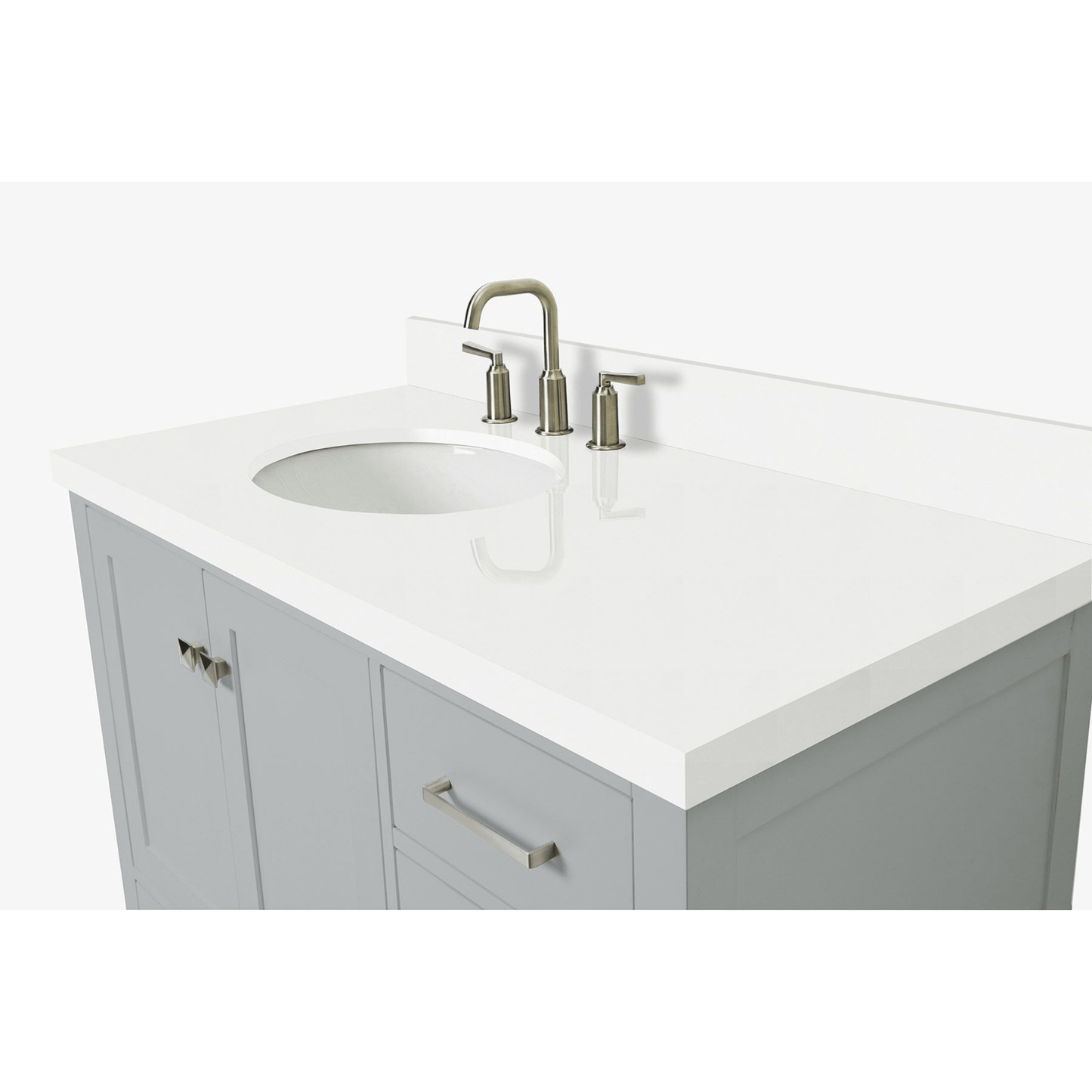 Ariel Cambridge Transitional Grey 43" Left Offset Oval Sink Vanity w/ White Quartz Countertop