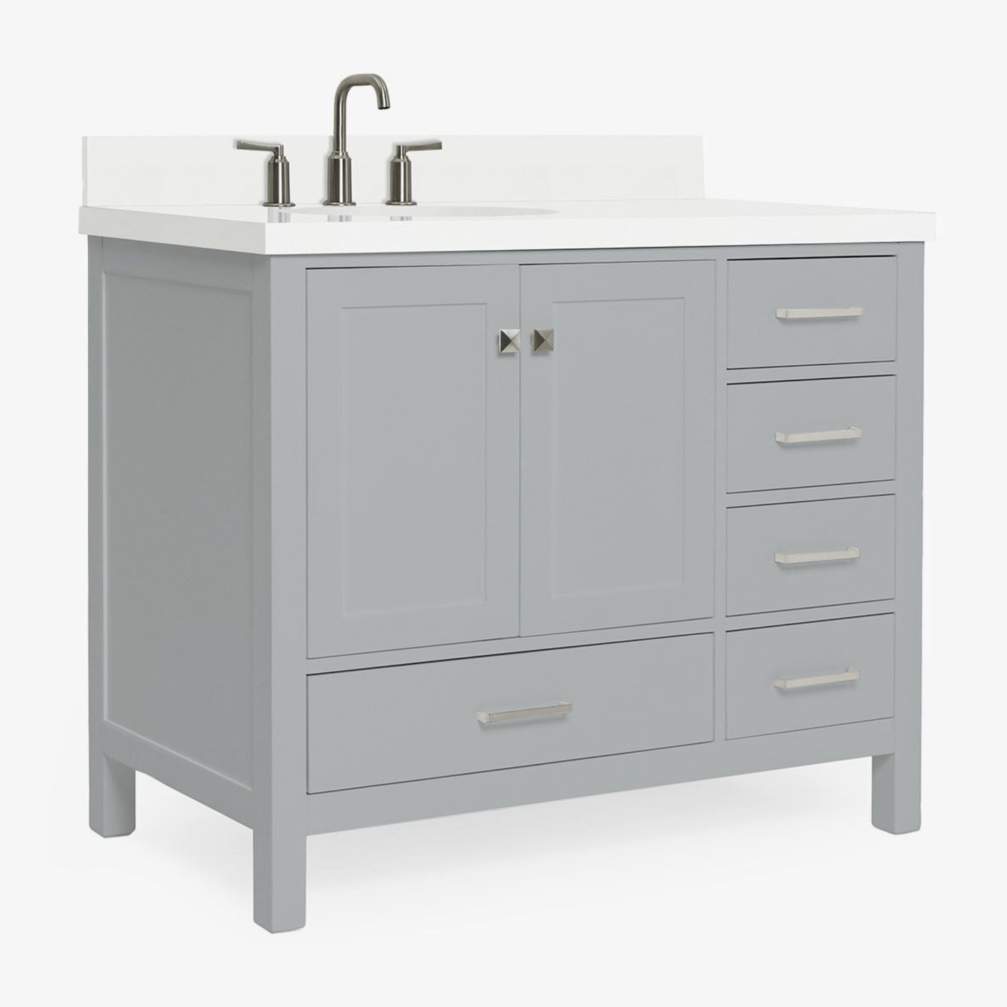 Ariel Cambridge Transitional Grey 43" Left Offset Oval Sink Vanity w/ White Quartz Countertop