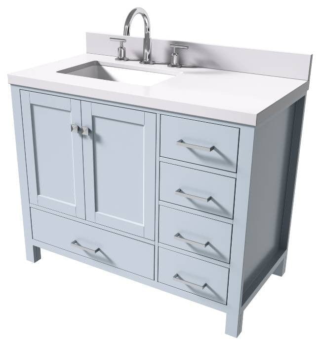 Ariel taylor 43 in. left offset rectangle sink vanity with white quartz  countertop in midnight blue