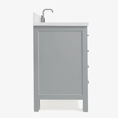 Ariel Cambridge Transitional Grey 43" Left Offset Rectangle Sink Vanity w/ White Quartz Countertop