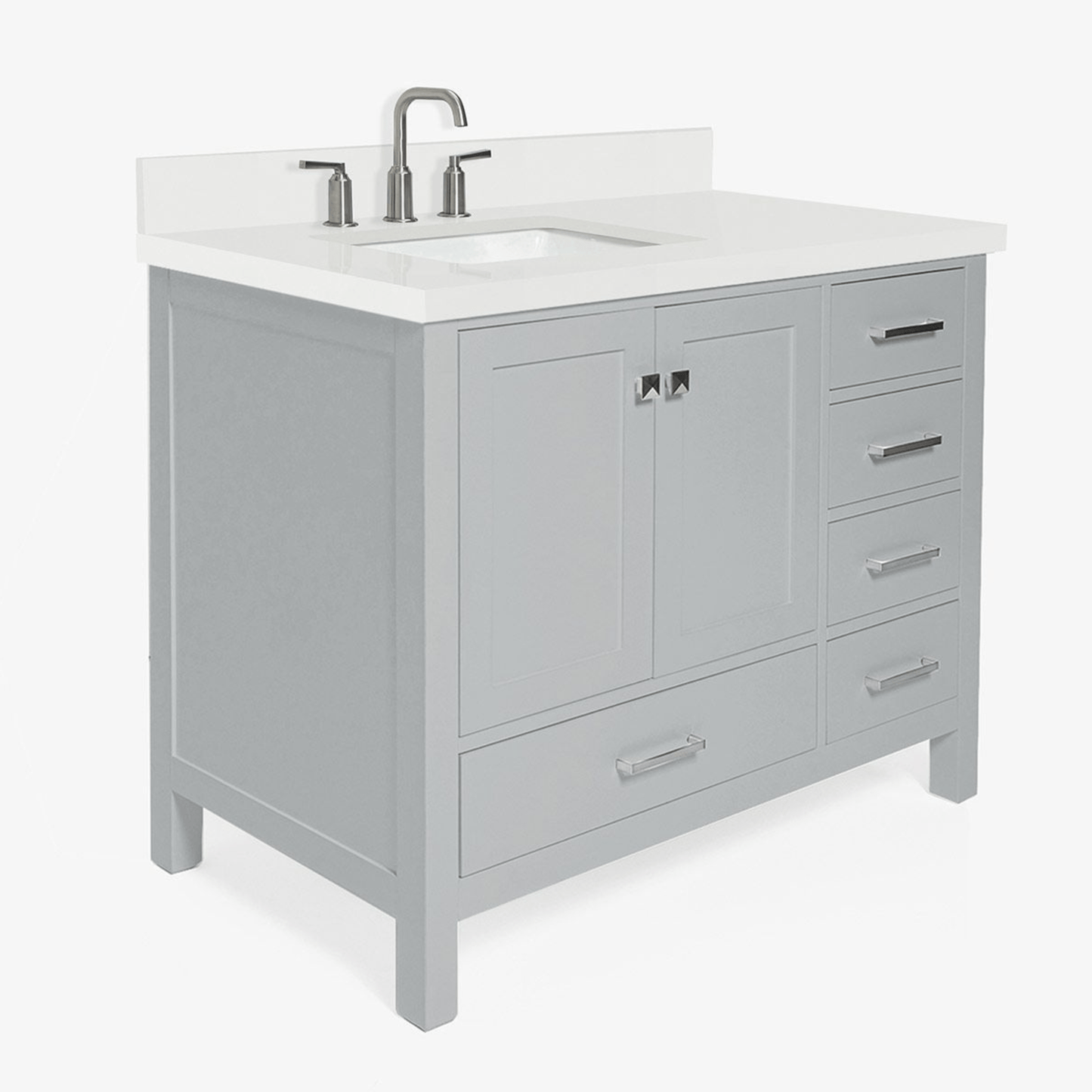 Ariel Cambridge Transitional Grey 43" Left Offset Rectangle Sink Vanity w/ White Quartz Countertop