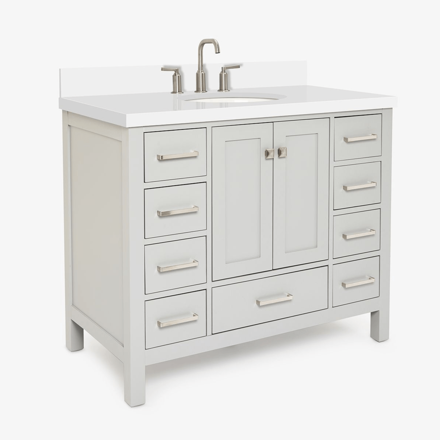 Ariel Cambridge Transitional Grey 43" Oval Sink Vanity w/ White Quartz Countertop