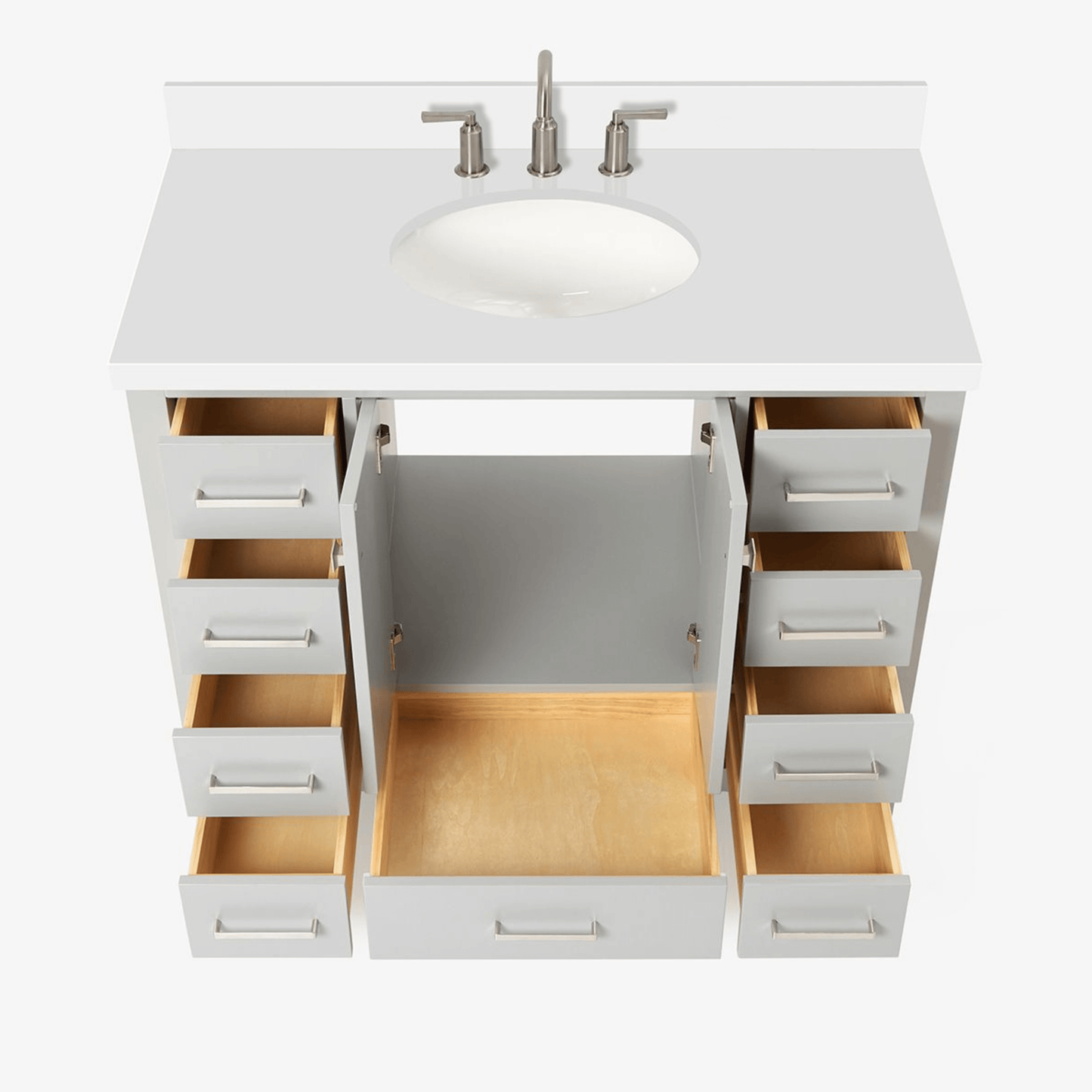 Ariel Cambridge Transitional Grey 43" Oval Sink Vanity w/ White Quartz Countertop