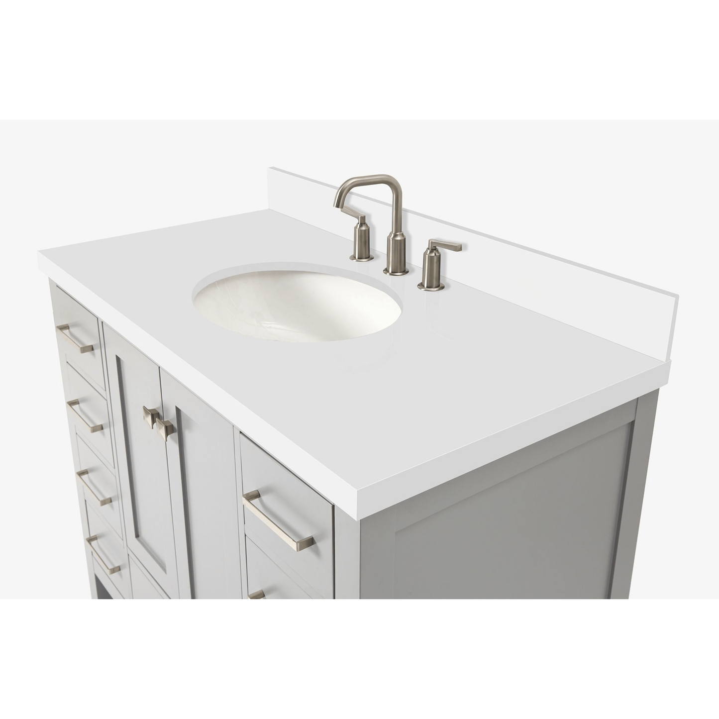 Ariel Cambridge Transitional Grey 43" Oval Sink Vanity w/ White Quartz Countertop