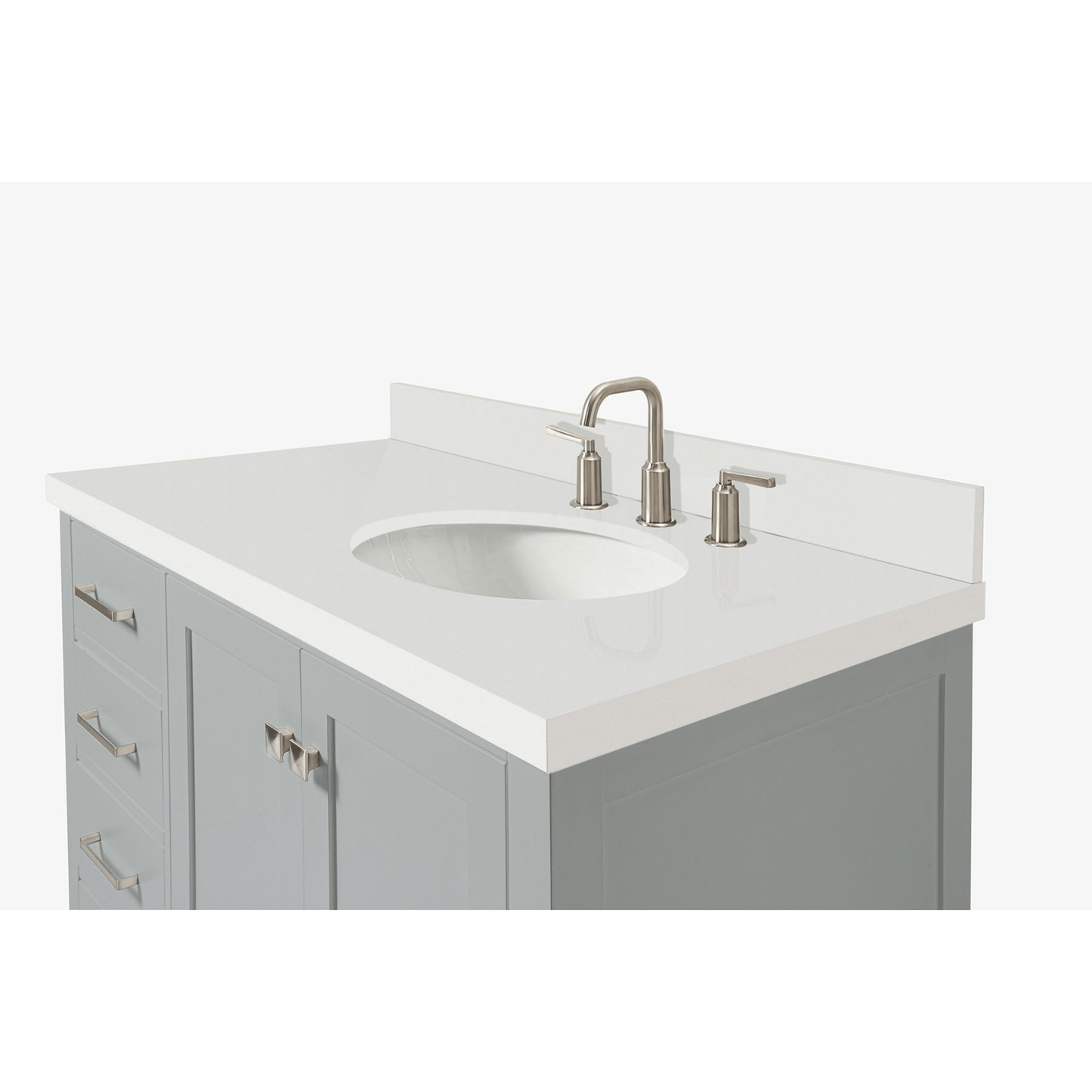 Ariel Cambridge Transitional Grey 43" Right Offset Oval Sink Vanity w/ White Quartz Countertop