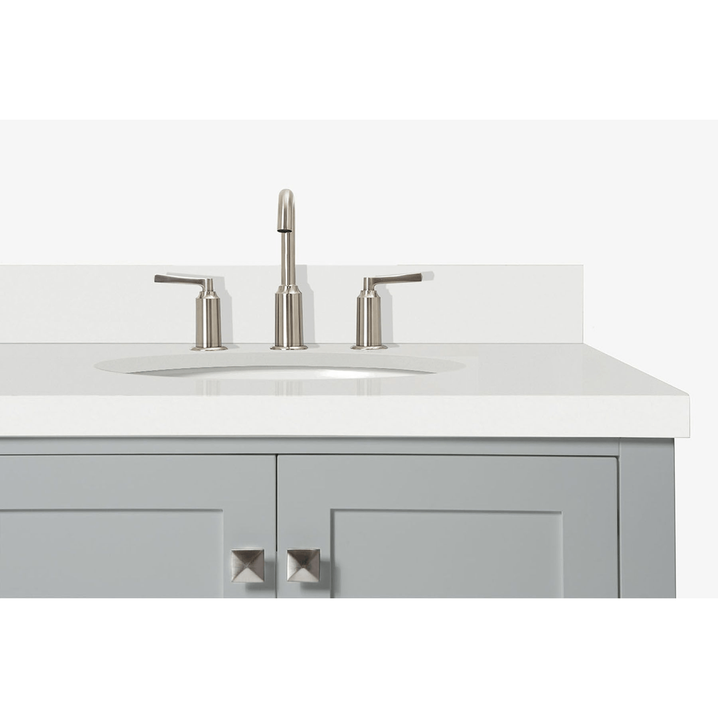 Ariel Cambridge Transitional Grey 43" Right Offset Oval Sink Vanity w/ White Quartz Countertop