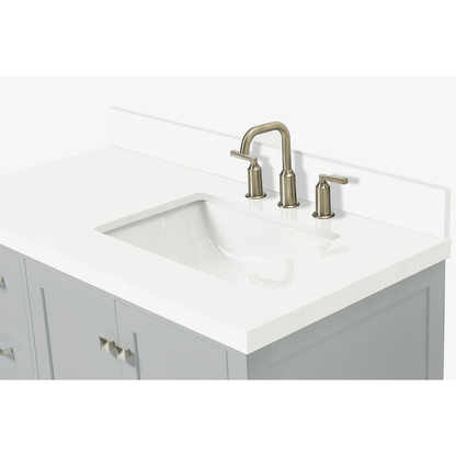 Ariel Cambridge Transitional Grey 43" Right Offset Rectangle Sink Vanity w/ White Quartz Countertop