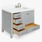 Ariel Cambridge Transitional Grey 43" Right Offset Rectangle Sink Vanity w/ White Quartz Countertop