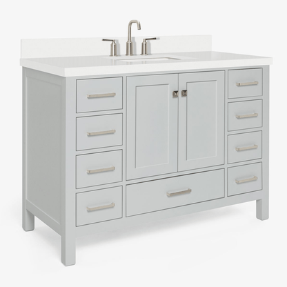 Ariel Cambridge Transitional Grey 49" Rectangle Sink Vanity w/ White Quartz Countertop