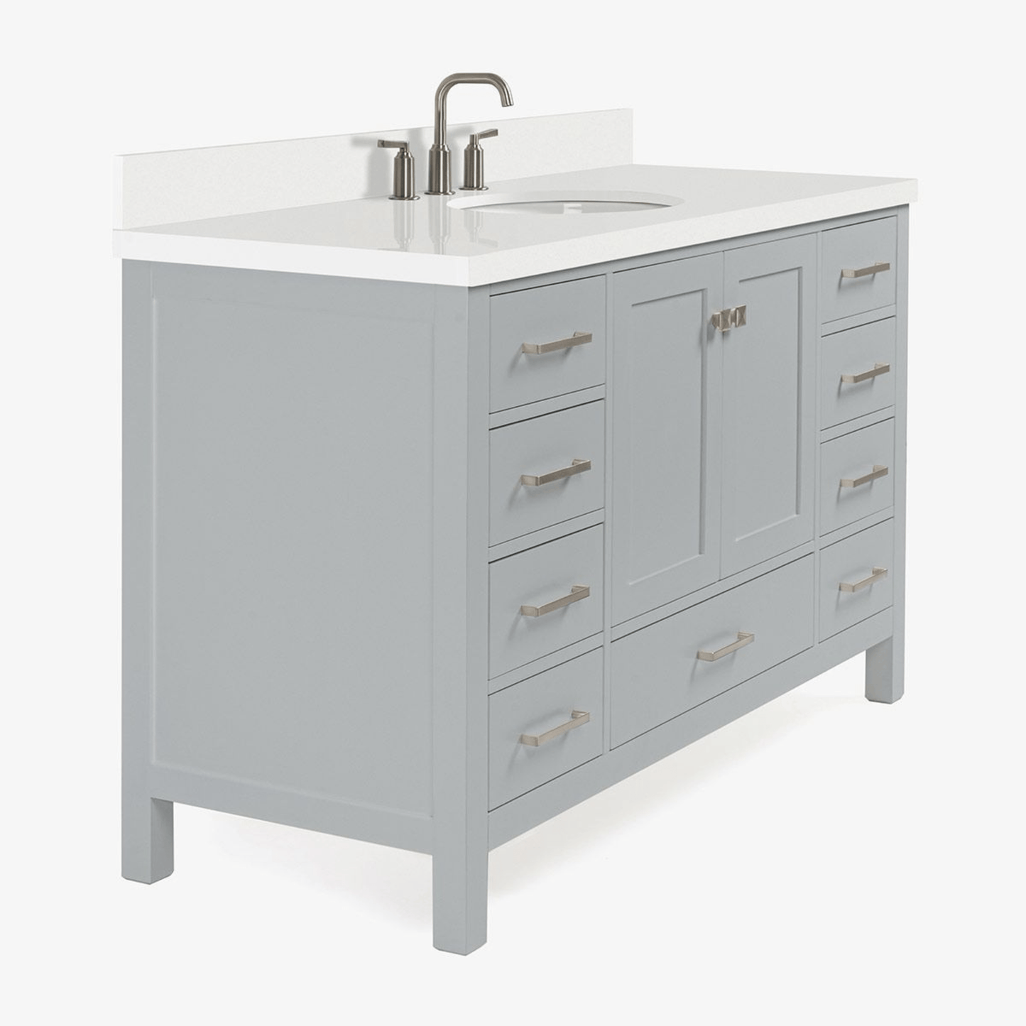 Ariel Cambridge Transitional Grey 55" Oval Sink Vanity w/ White Quartz Countertop