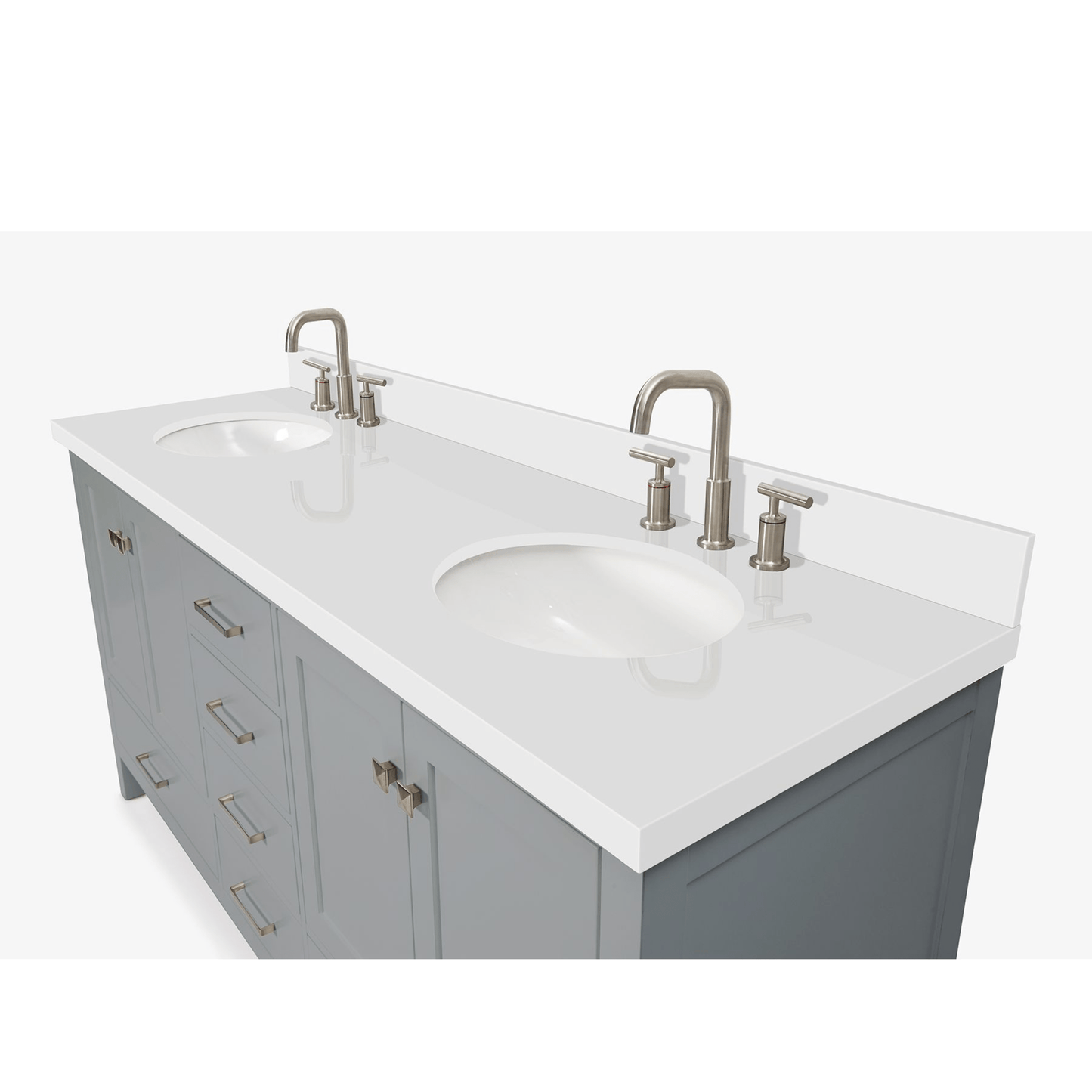 Ariel Cambridge Transitional Grey 73" Double Oval Sink Vanity w/ White Quartz Countertop