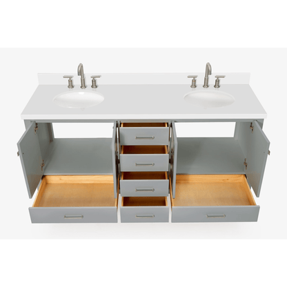 Ariel Cambridge Transitional Grey 73" Double Oval Sink Vanity w/ White Quartz Countertop