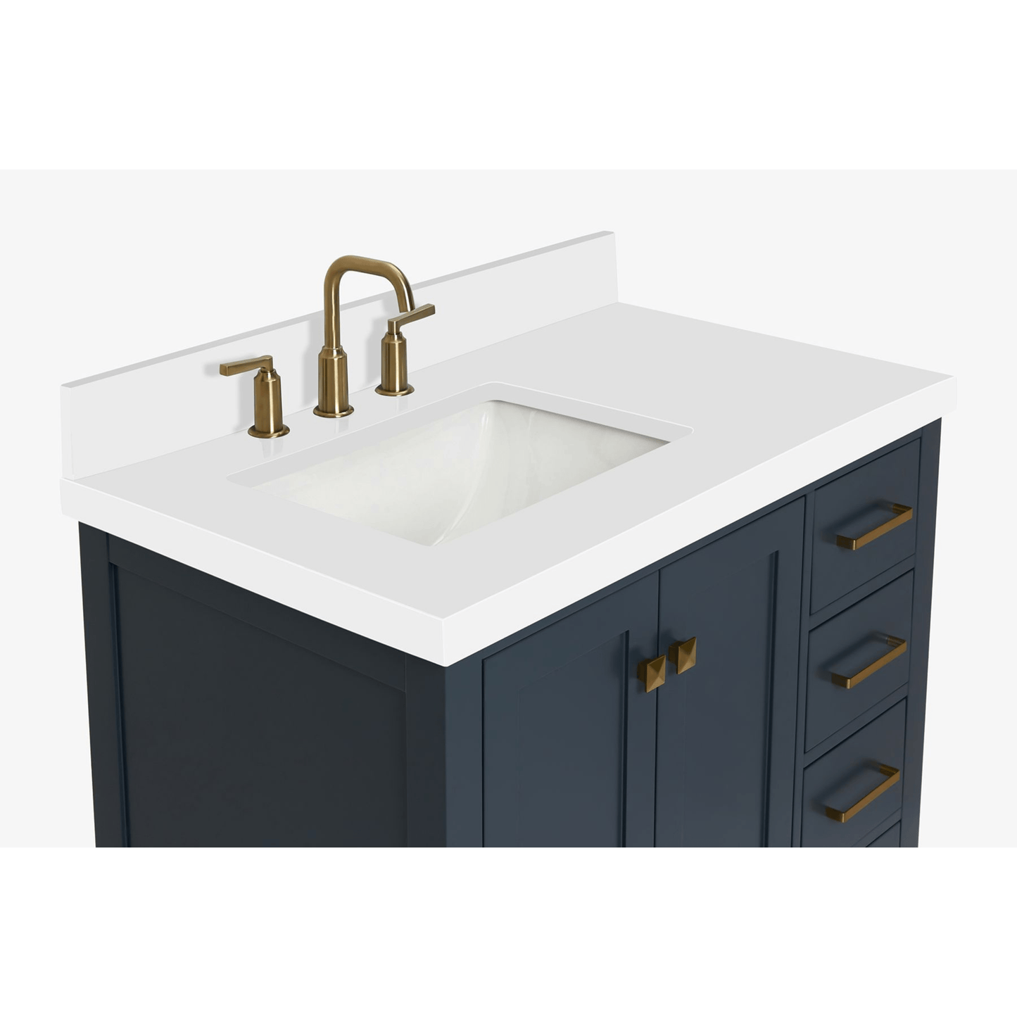 Ariel Cambridge Transitional Midnight Blue 37" Left Offset Rectangle Sink Vanity w/ White Quartz Countertop