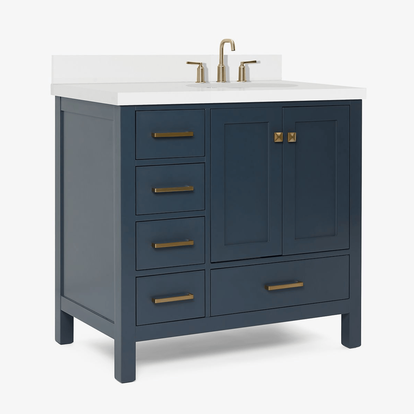 Ariel Cambridge Transitional Midnight Blue 37" Right Offset Oval Sink Vanity w/ White Quartz Countertop