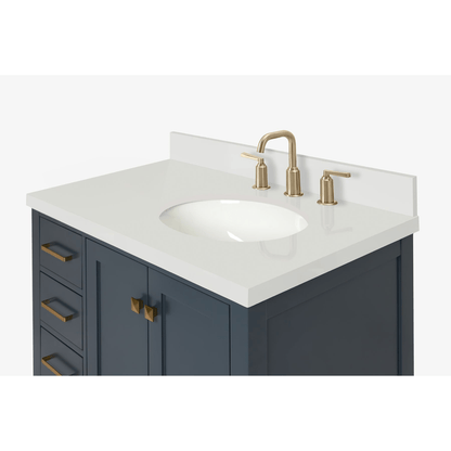 Ariel Cambridge Transitional Midnight Blue 37" Right Offset Oval Sink Vanity w/ White Quartz Countertop