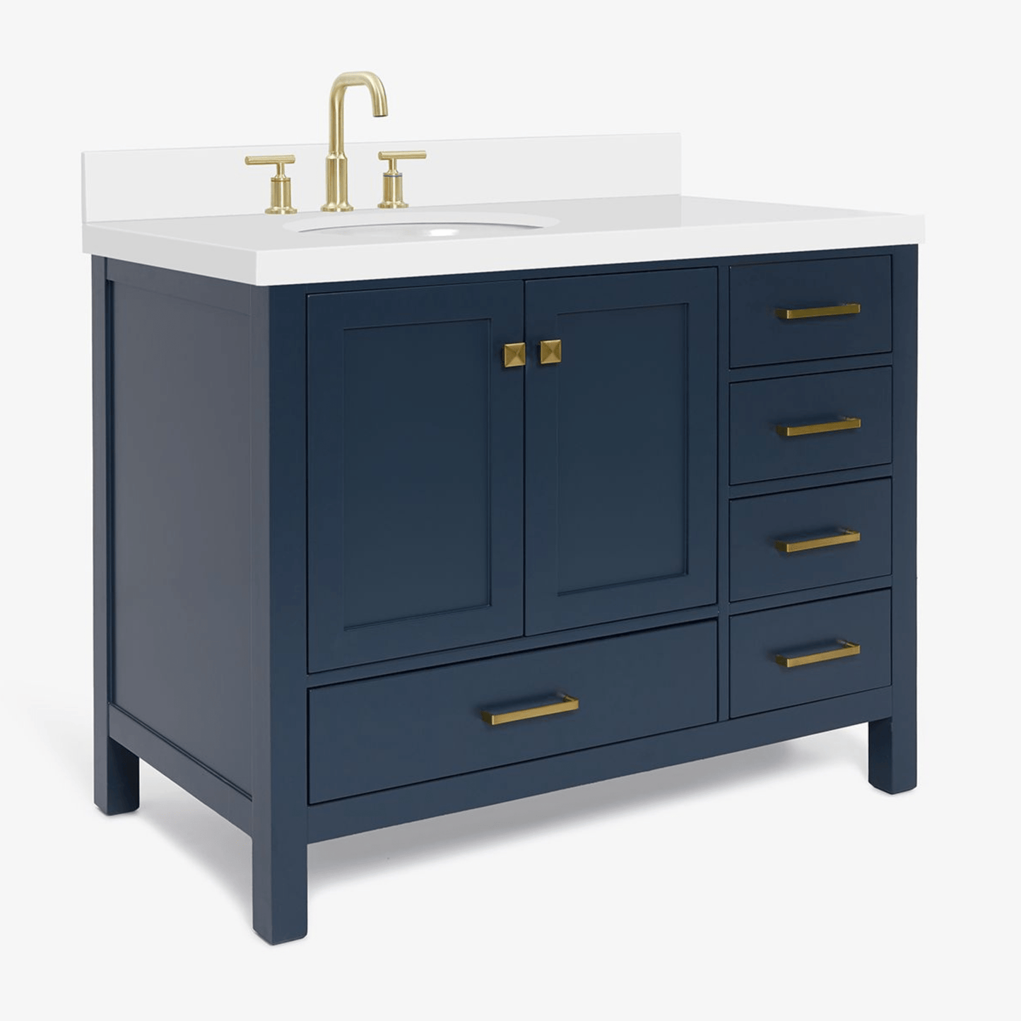 Ariel Cambridge Transitional Midnight Blue 43" Left Offset Oval Sink Vanity w/ White Quartz Countertop