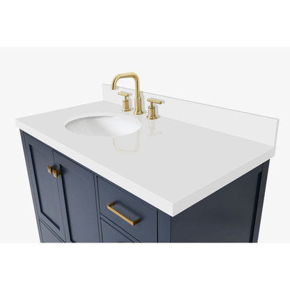 Ariel Cambridge Transitional Midnight Blue 43" Left Offset Oval Sink Vanity w/ White Quartz Countertop