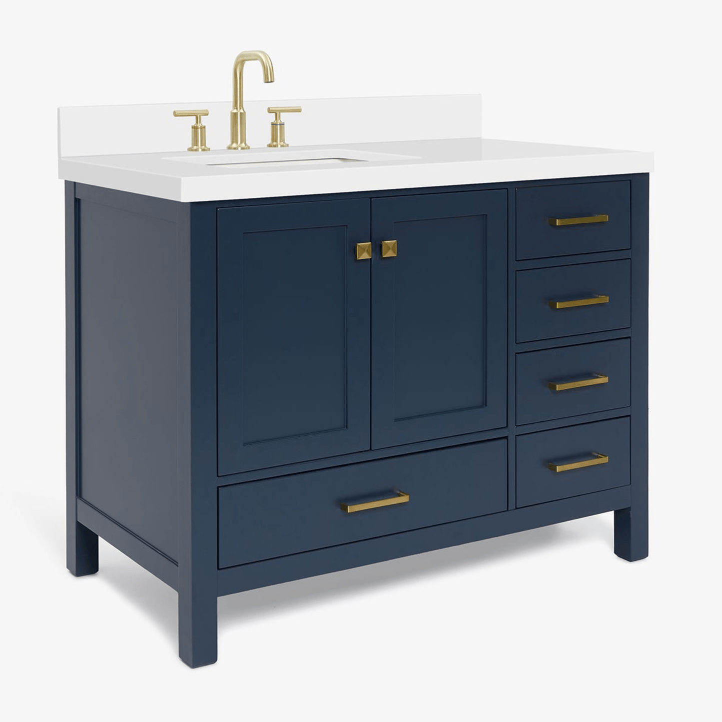 Ariel Cambridge Transitional Midnight Blue 43" Left Offset Rectangle Sink Vanity w/ White Quartz Countertop