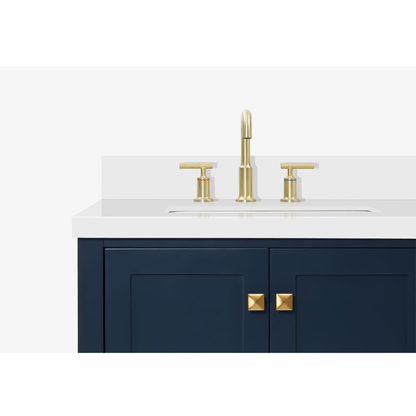 Ariel Cambridge Transitional Midnight Blue 43" Left Offset Rectangle Sink Vanity w/ White Quartz Countertop