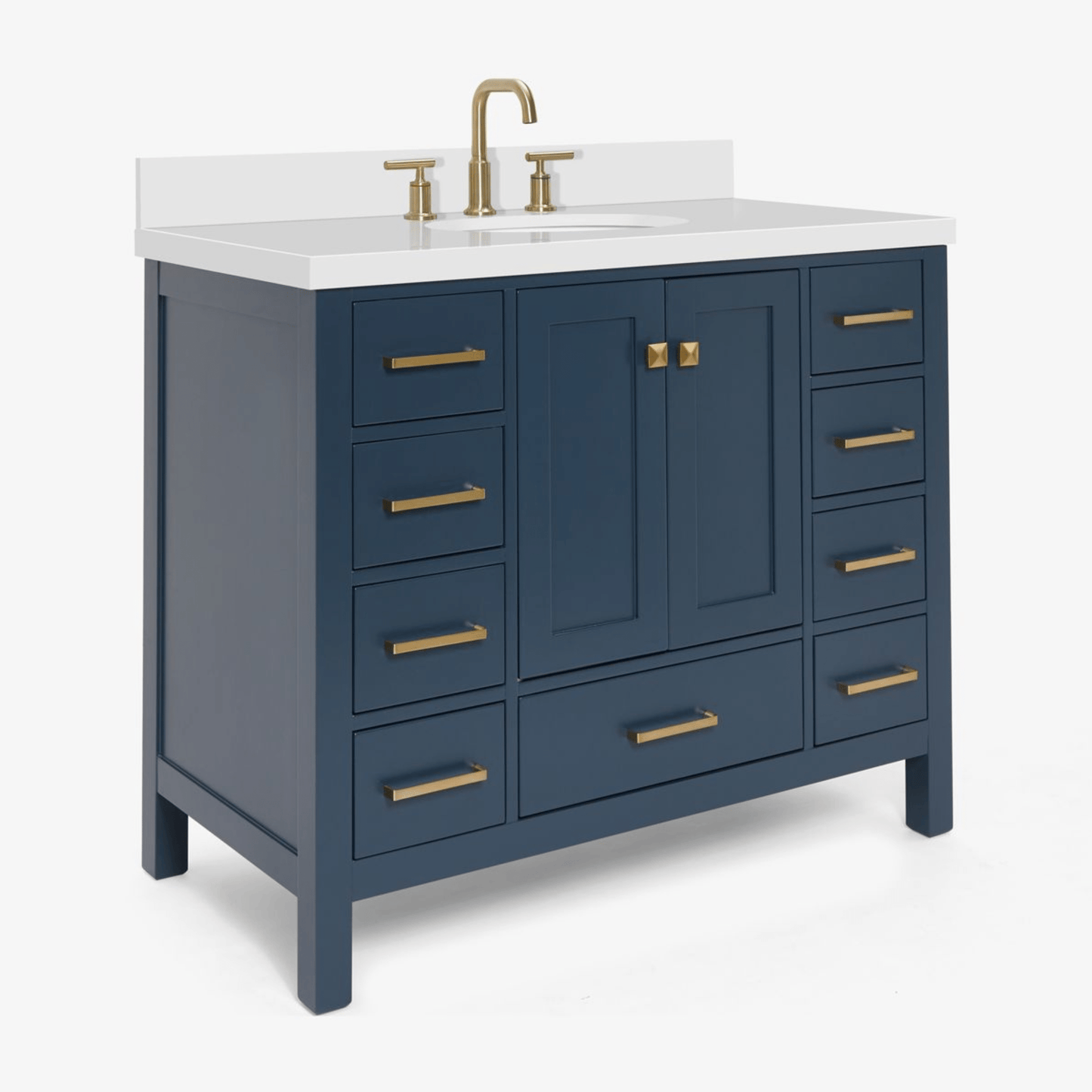 Ariel Cambridge Transitional Midnight Blue 43" Oval Sink Vanity w/ White Quartz Countertop