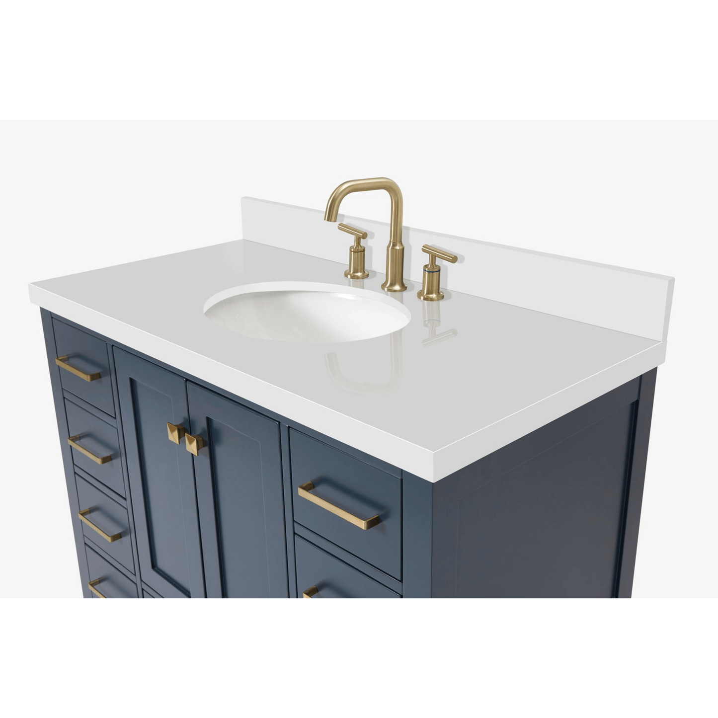 Ariel Cambridge Transitional Midnight Blue 43" Oval Sink Vanity w/ White Quartz Countertop