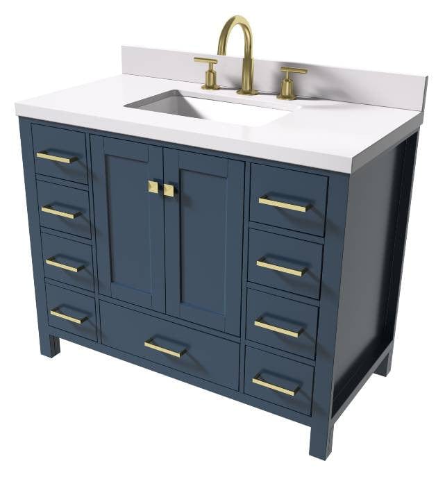 Ariel taylor 43 in. left offset rectangle sink vanity with white quartz  countertop in midnight blue